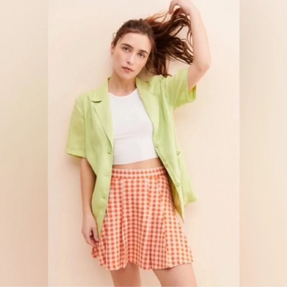 Free People Honey Plaid Pleated Gingham Skirt Size 8 NWOT - Picture 4 of 8